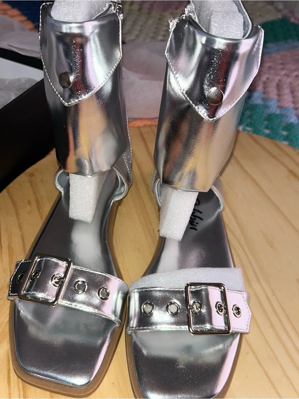 Cape Robbin Metallic Silver Buckle Ankle Cuff Sandals